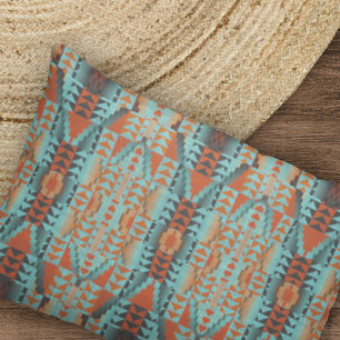 Bright Orange Turquoise Teal Blue Tribal Art Motif Kissenbezug