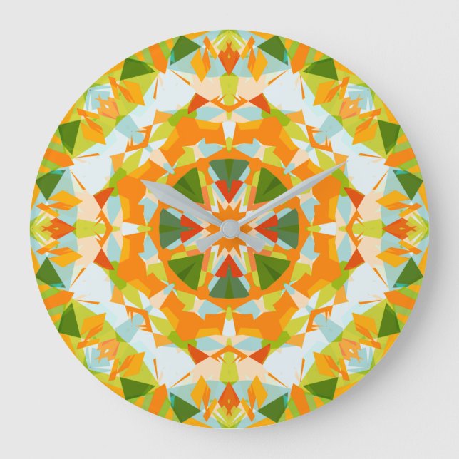 Bright Orange Vibrant Green Star Boho Maximalist Große Wanduhr (Vorderseite)