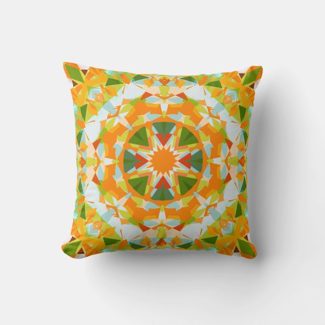Bright Orange Vibrant Green Star Boho Maximalist Kissen (Vorderseite)
