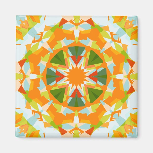 Bright Orange Vibrant Green Star Boho Maximalist Magnet (Vorne)