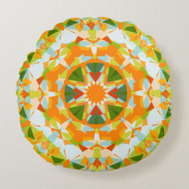 Bright Orange Vibrant Green Star Boho Maximalist Rundes Kissen