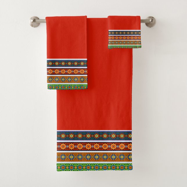 Bright ornamental design bath towel (En situation)