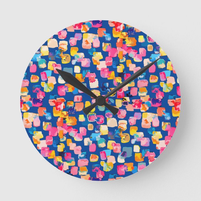 Bright Painted Abstract Square Pattern Runde Wanduhr (Vorderseite)