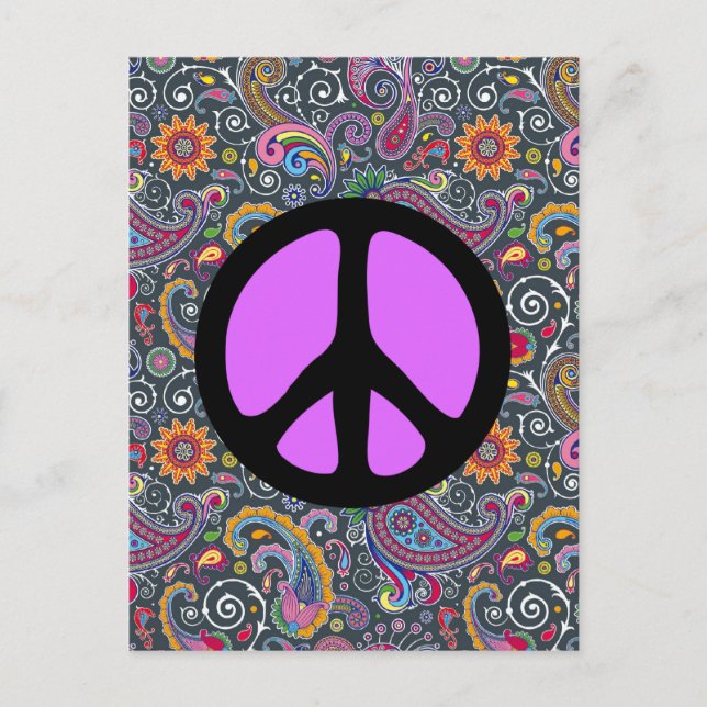 Bright Paisley auf flach schwarz Postkarte (Vorderseite)