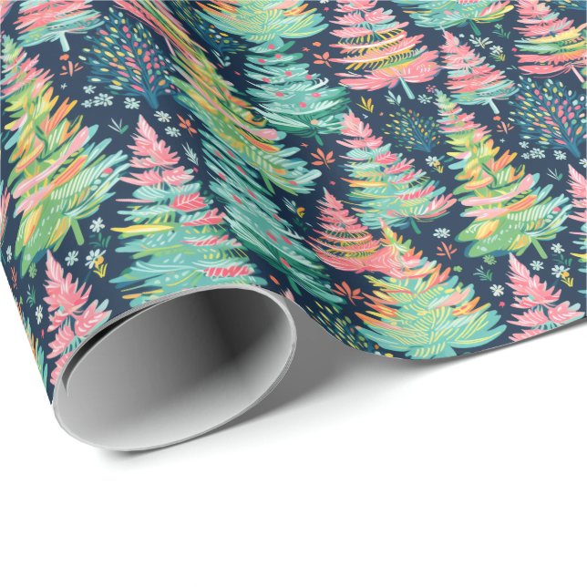 Bright Palm Beach Weihnachtsbäume Wasserfarbe Geschenkpapier (Rolleneckpunkt)
