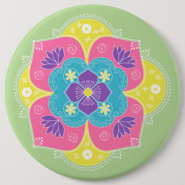 Bright Pastel Lotus Rangoli Button (Vorderseite)