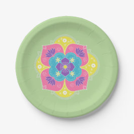 Bright Pastel Lotus Rangoli Pappteller
