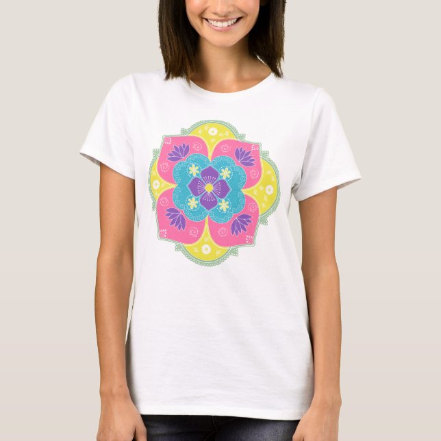 Bright Pastel Lotus Rangoli T-Shirt (Vorderseite)