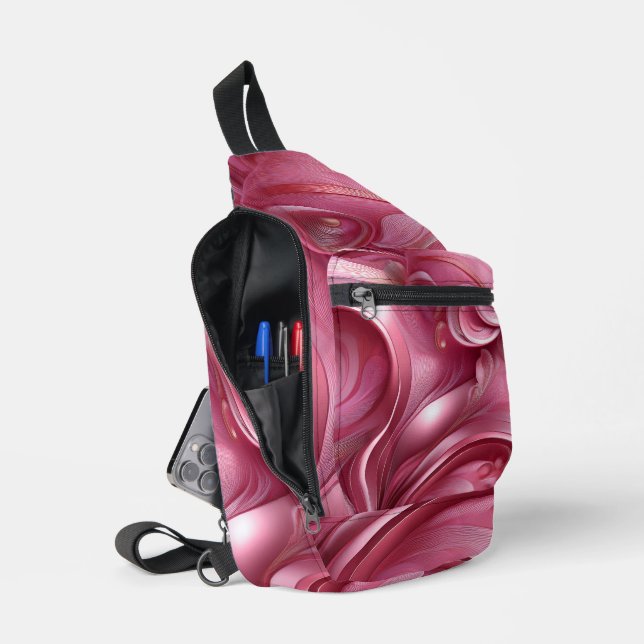 BRIGHT PINK ABSTRACT SWIRLS CROSSBODY BAG (Offen)