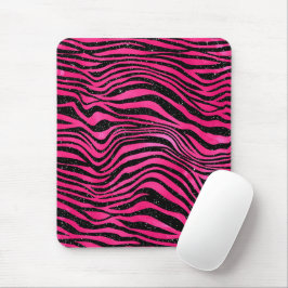 Bright Pink and Black Glam Animal Print Stripes Mousepad