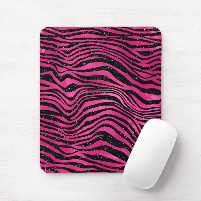 Bright Pink and Black Glam Animal Print Stripes Mousepad (Mit Mouse)