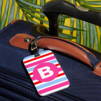 Bright Pink and Blue Candy Stripes Monogram Gepäckanhänger