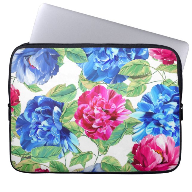Bright Pink and Blue Floral Pretty Pattern Laptopschutzhülle (Vorderseite)