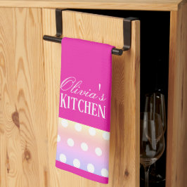 Bright Pink and Pola Dots Geschirrtuch