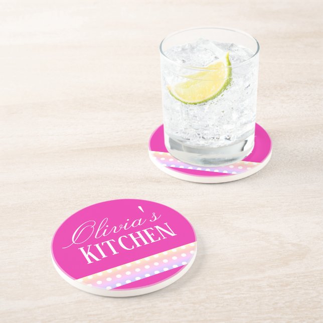Bright Pink and Pola Dots Getränkeuntersetzer (Seite)