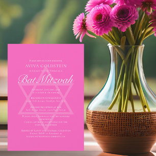Bright Pink Bat Mitzvah Star von David Party Einladung