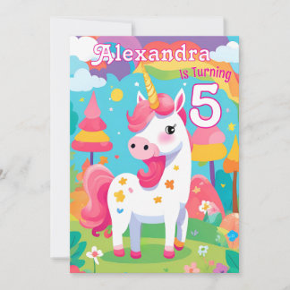 Bright Pink Cute Unicorn Invitation Anniversaire
