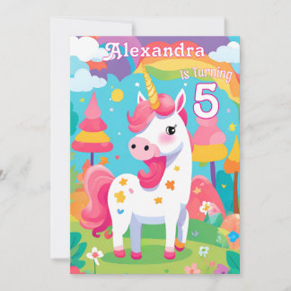 Bright Pink Cute Unicorn Invitation Anniversaire