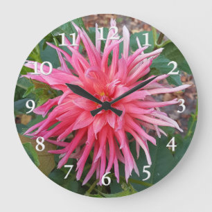 Bright pink Dahlia flower. Große Wanduhr