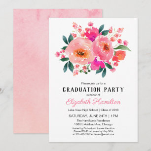 Bright Pink Floral Bouquet Graduation Party Einladung