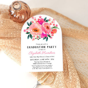Bright Pink Floral Bouquet Graduation Party Einladung