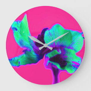 Bright Pink & Green Abstract Floral Kitchen Clock Große Wanduhr