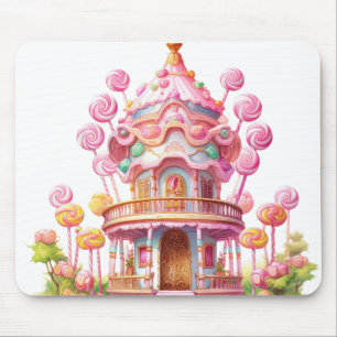 BRIGHT PINK HALLOWEEN CANDY LAND HOUSE MOUSEPAD