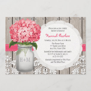 Bright Pink Hydrangea Mason Jar Brautparty Einladung