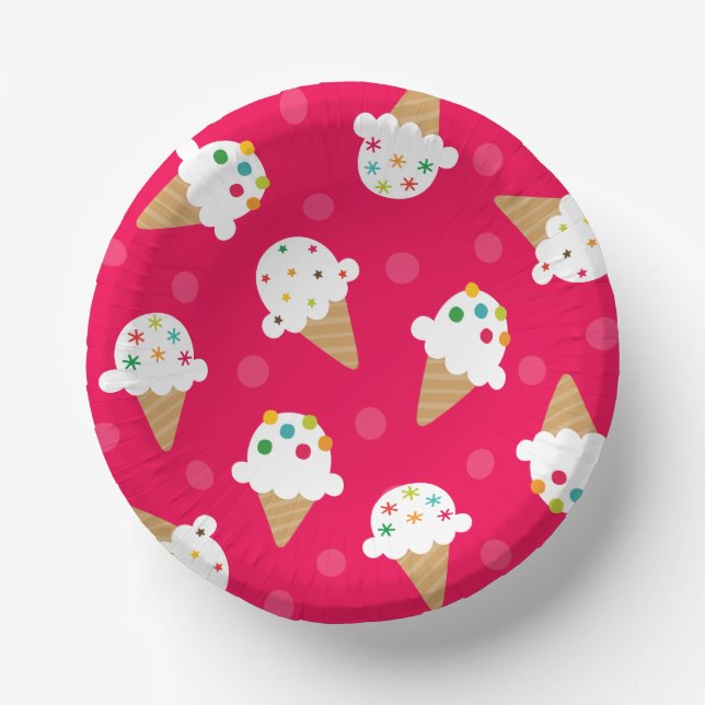 Bright Pink Ice Cream Cone Birthday Party  Pappteller (Vorderseite)