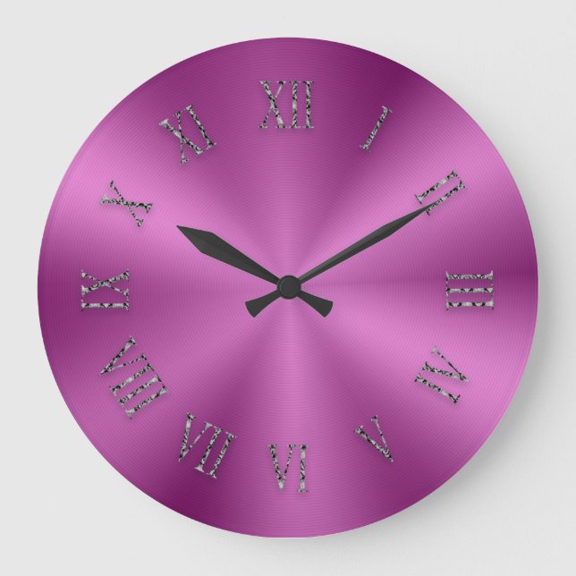 Bright Pink Metallic Clock with Roman Numbers Große Wanduhr (Vorderseite)