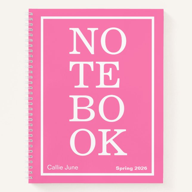Bright Pink Modern Big "NOTEBOOK" Notebook Notizbuch (Vorderseite)