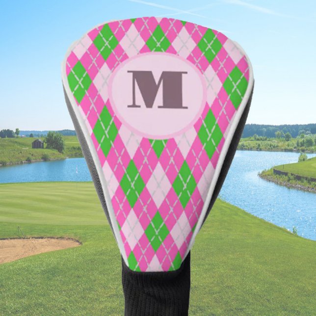 Bright Pink preppy argyle custom monogram womens Golf Headcover (Von Creator hochgeladen)