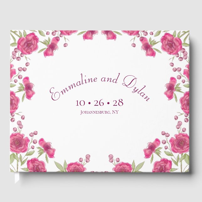 Bright Pink Rose Wedding Gästebuch (Vorderseite)