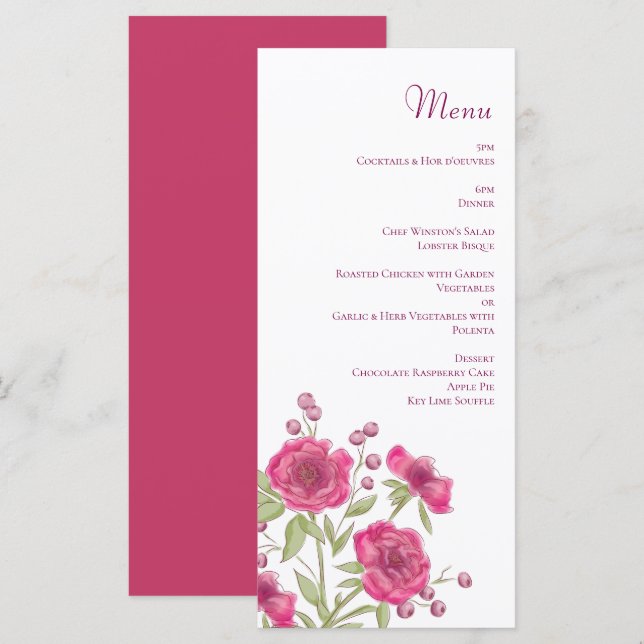 Bright Pink Rose Wedding Menus Menükarte (Vorne/Hinten)