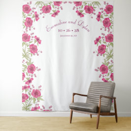 Bright Pink Rose Wedding Photo Backdrop Wandteppich