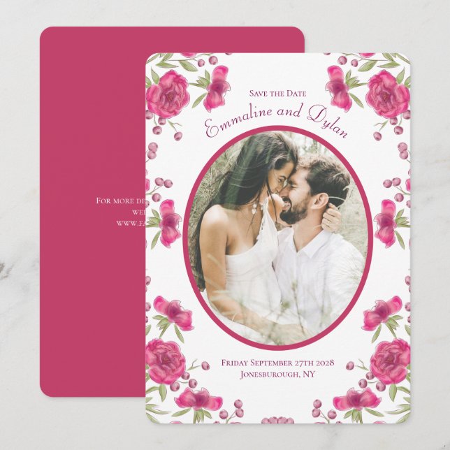 Bright Pink Rose Wedding Save the Date Einladung (Vorne/Hinten)