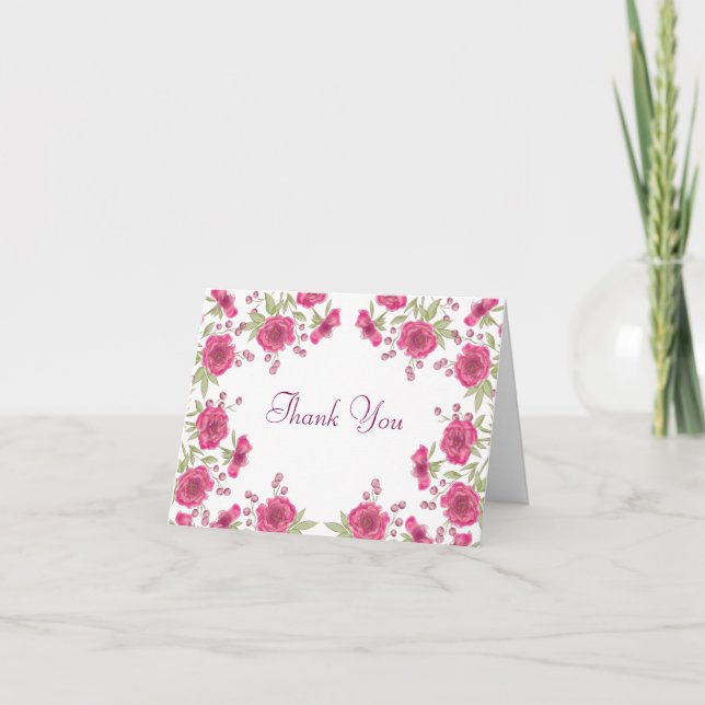 Bright Pink Rose Wedding Thank You Note Card Einladung (Vorderseite)