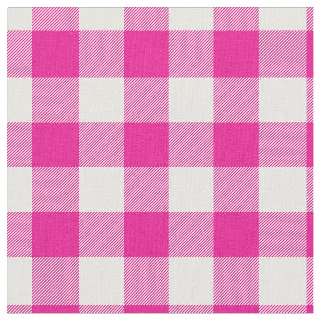 Bright Pink & White Gingham Plaid Stoff (Nahaufnahme)