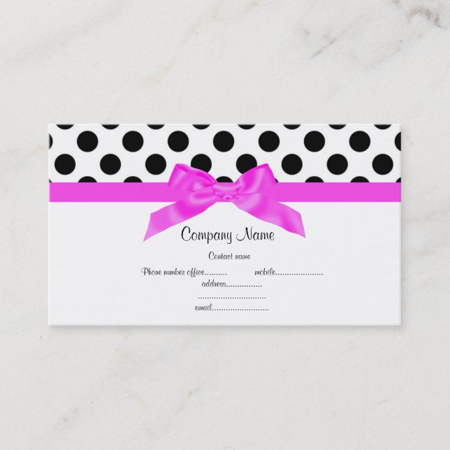 BRIGHT PINK & WHITE POLKA DOT BUSINESS CARD VISITENKARTE (Vorderseite)