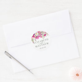 Bright Pink Wildflowers Floral Wedding Names Runder Aufkleber