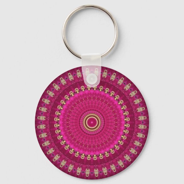 Bright Pink with Yellow Mandala Design Schlüsselanhänger (Vorderseite)