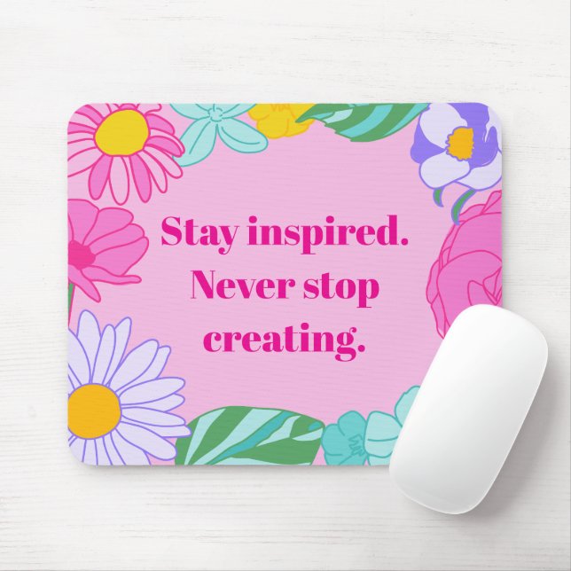 Bright Pink Yellow Floral Motivational Quote Mouse Mousepad (Mit Mouse)