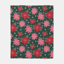 Bright Preppy Christmas Poinsettias Throw Blanket Fleecedecke