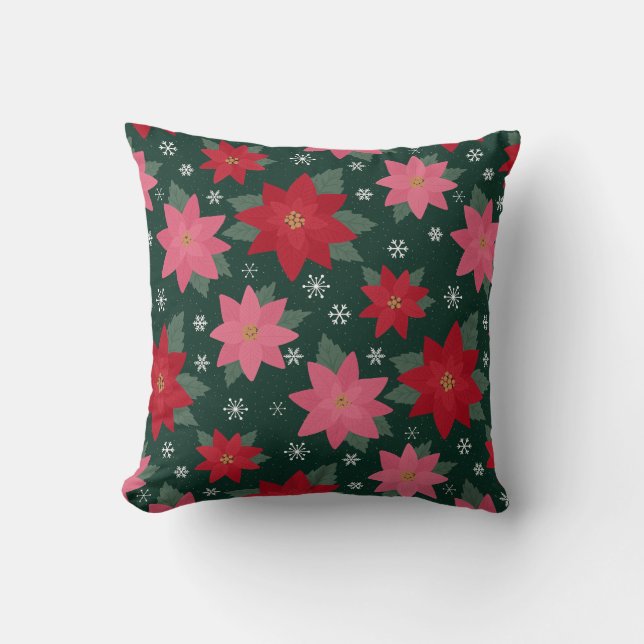 Bright Preppy Christmas Poinsettias Throw Pillow Kissen (Vorderseite)