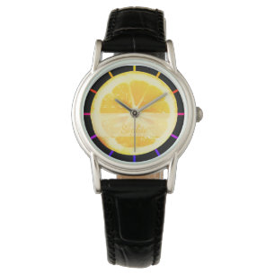 BRIGHT QUIRKY FUN COLORED LEMON CITRUS OBSTSLICE ARMBANDUHR