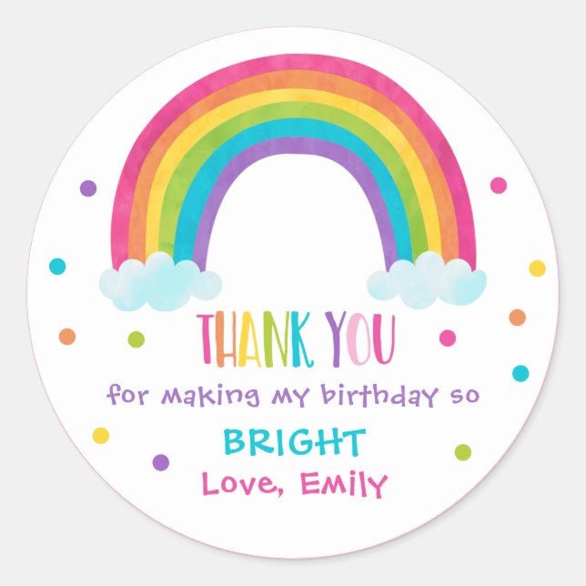 Bright Rainbow Birthday Party Geschenk Gefallen Runder Aufkleber (Vorderseite)