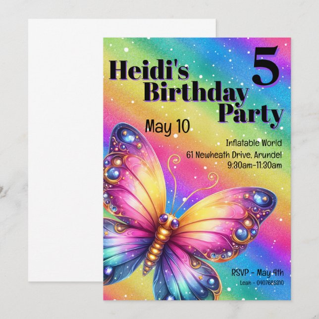 Bright Rainbow Butterfly Geburtstag Einladung (Vorne/Hinten)