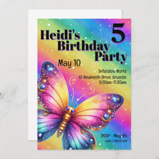 Bright Rainbow Butterfly Geburtstag Einladung
