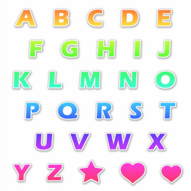 Bright Rainbow Letters Monogram Sticker Pack (Vorderseite)
