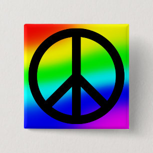 Bright Rainbow Peace Symbol Button